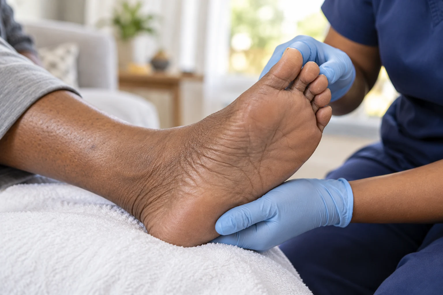 Illustrative home foot-care scene