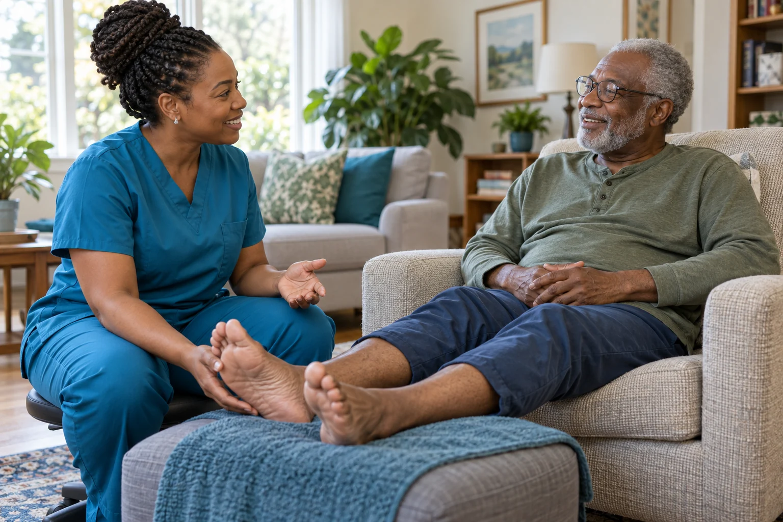 Illustrative foot-care photograph for diabetic foot checks
